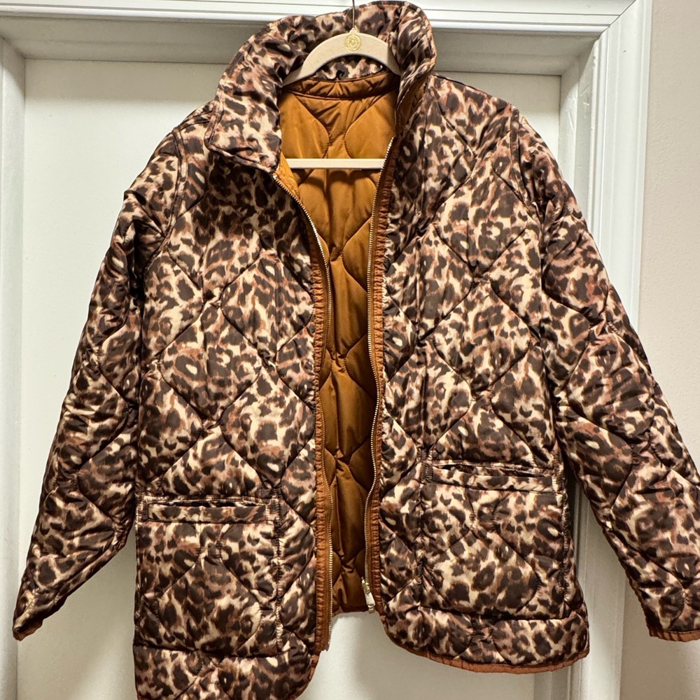 Leopard Print & Burnt Orange Reversible Quilted Jacket